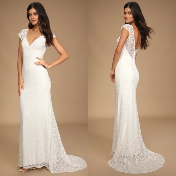 Lulus Dresses & Skirts - NWT Lulu’s Your Love Tonight White Lace Button-Back Mermaid Maxi Dress Wedding